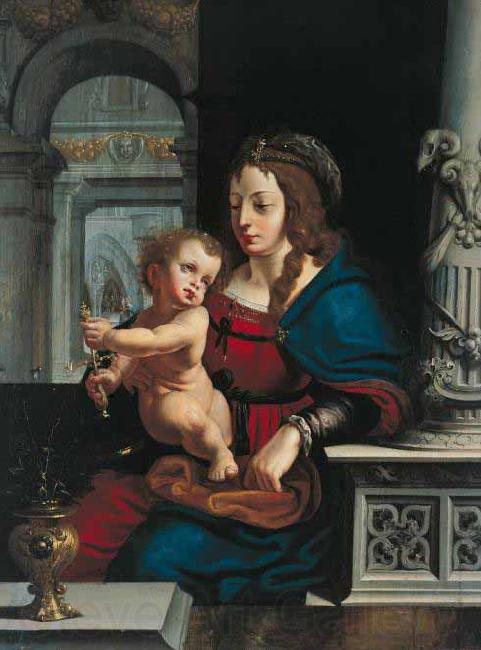 Joos van cleve Madonna and Child againt the renaissance background Norge oil painting art